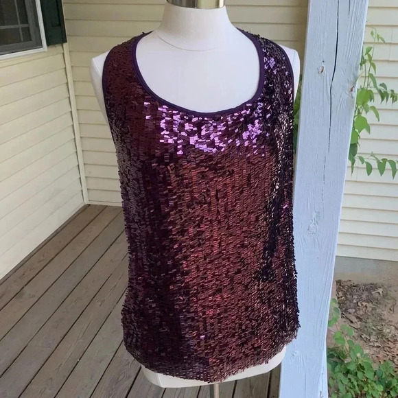 DS By Debbie Shuchat Tank Sleeveless Sequin High Neck Blouse M Purple Swiftie - Picture 10 of 10